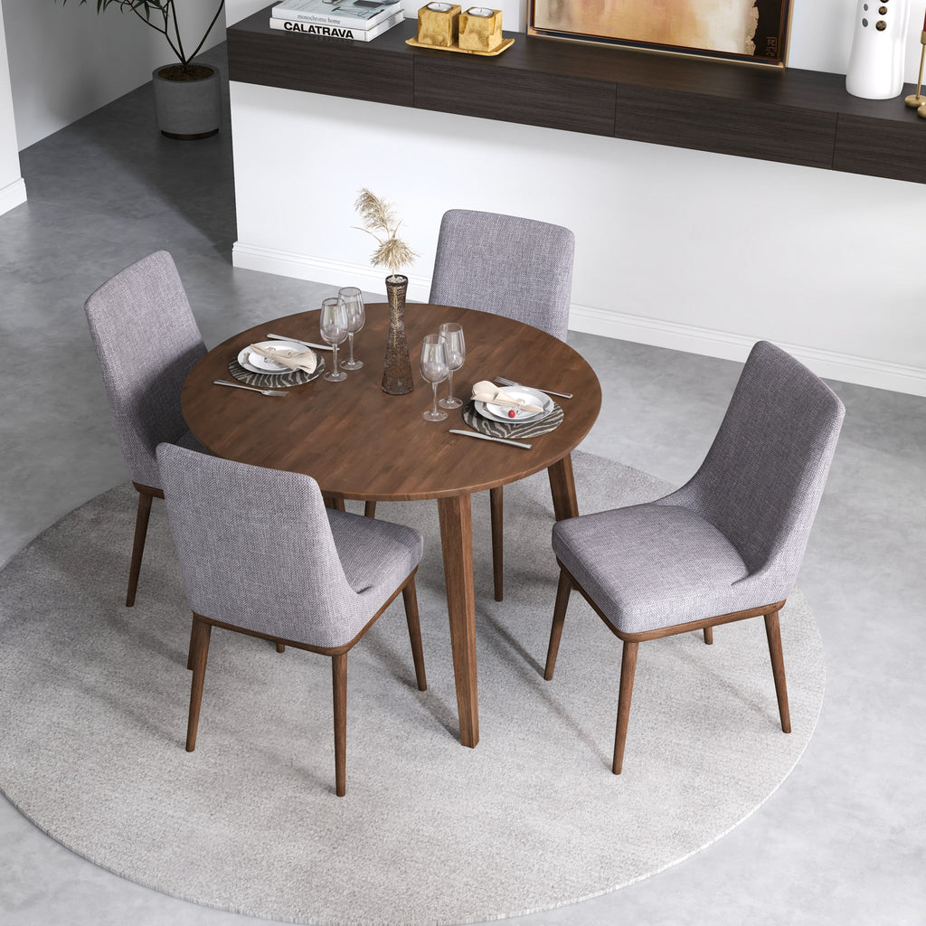 Palmer Walnut Dining Set - 4 Brighton Gray Fabric Chairs | MidinMod | TX | Best Furniture stores in Houston