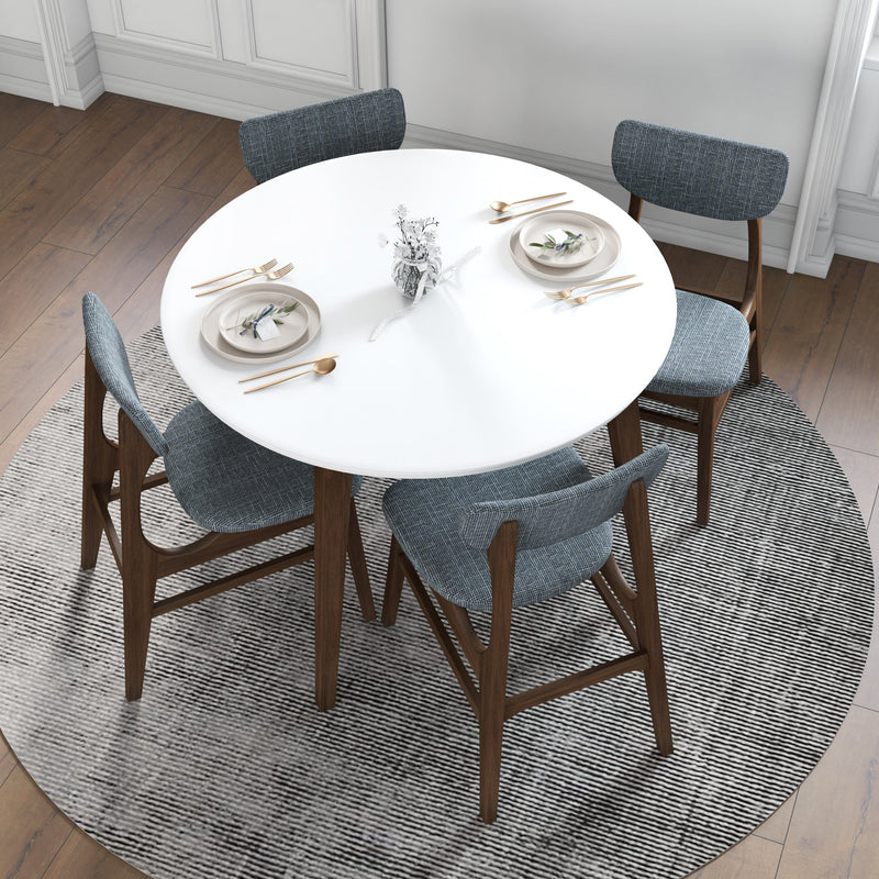 Palmer (White) Round Dining Set with 4 Collins (Grey) Dining Chairs | Mid in Mod | Houston TX | Best Furniture stores in Houston
