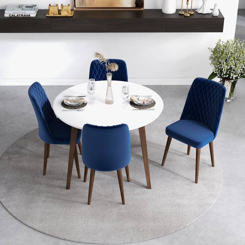 Dining set, Palmer White Table with 4 Evette Blue Dining Chairs | Mid in Mod | Houston TX | Best Furniture stores in Houston