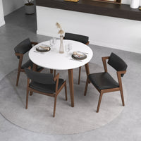 Dining Set, Palmer Round White Table with 4 Ricco Black Leather Chairs | Mid in Mod | Houston TX | Best Furniture stores in Houston