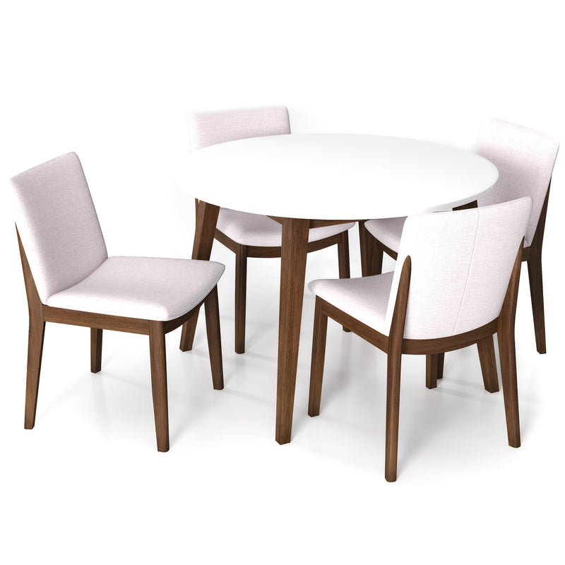 Palmer (White) Dining Set with 4 Virginia (Beige) Dining Chairs | Mid in Mod | Houston TX | Best Furniture stores in Houston