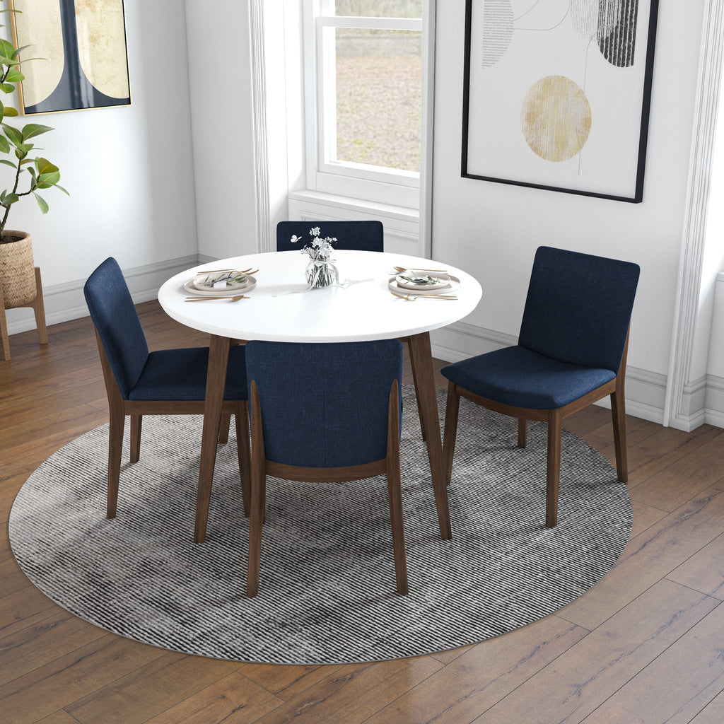 Dining Set, Palmer White Table - 4 Virginia Navy Blue Chairs | Best Furniture stores in Houston