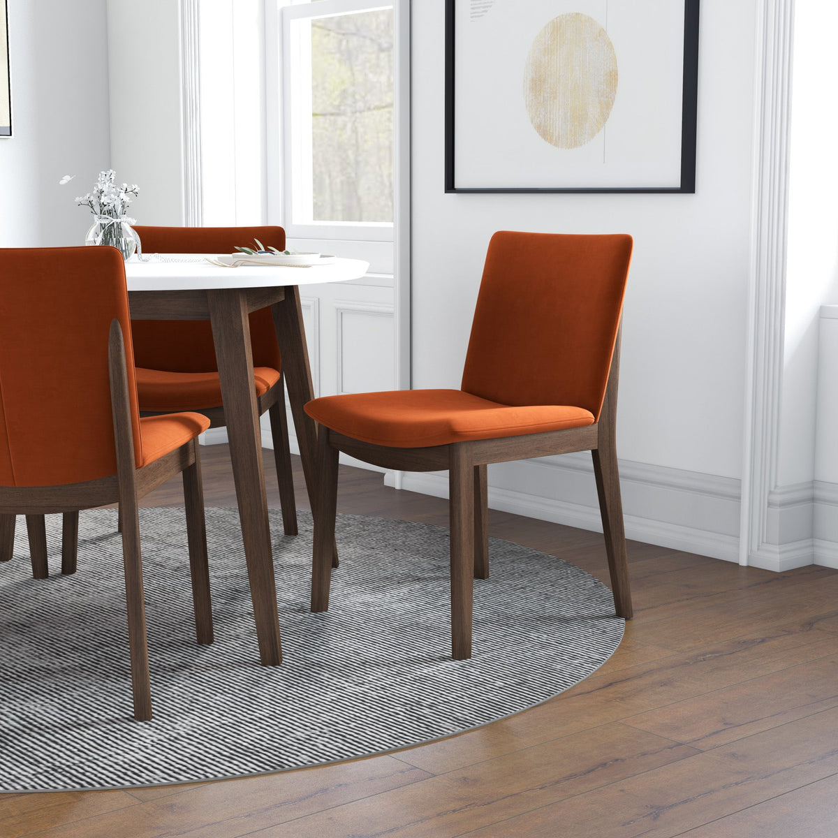 Dining Set Palmer White Top Table with 4 Virginia Burnt Orange Velvet Chairs | Mid in Mod | Houston TX | Best Furniture stores in Houston