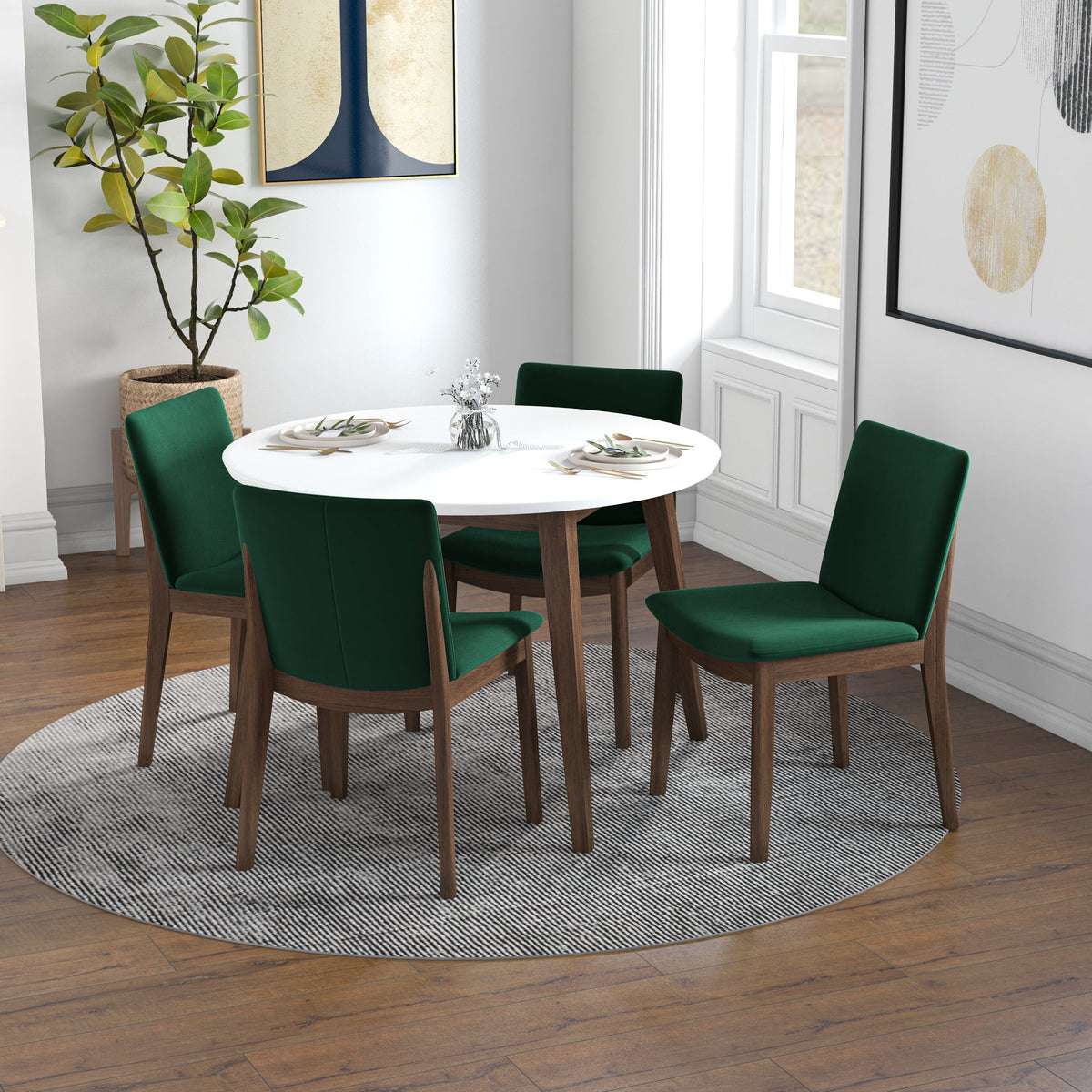 Palmer White Dining Set - 4 Virginia Green Chairs | MidinMod | TX | Best Furniture stores in Houston