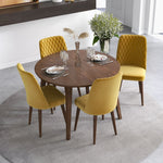 Palmer Dining set with 4 Evette Gold Dining Chairs (Walnut) | Mid in Mod | Houston TX | Best Furniture stores in Houston