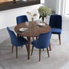 Palmer Dining set with 4 Evette Blue Dining Chairs (Walnut) | Mid in Mod | Houston TX | Best Furniture stores in Houston