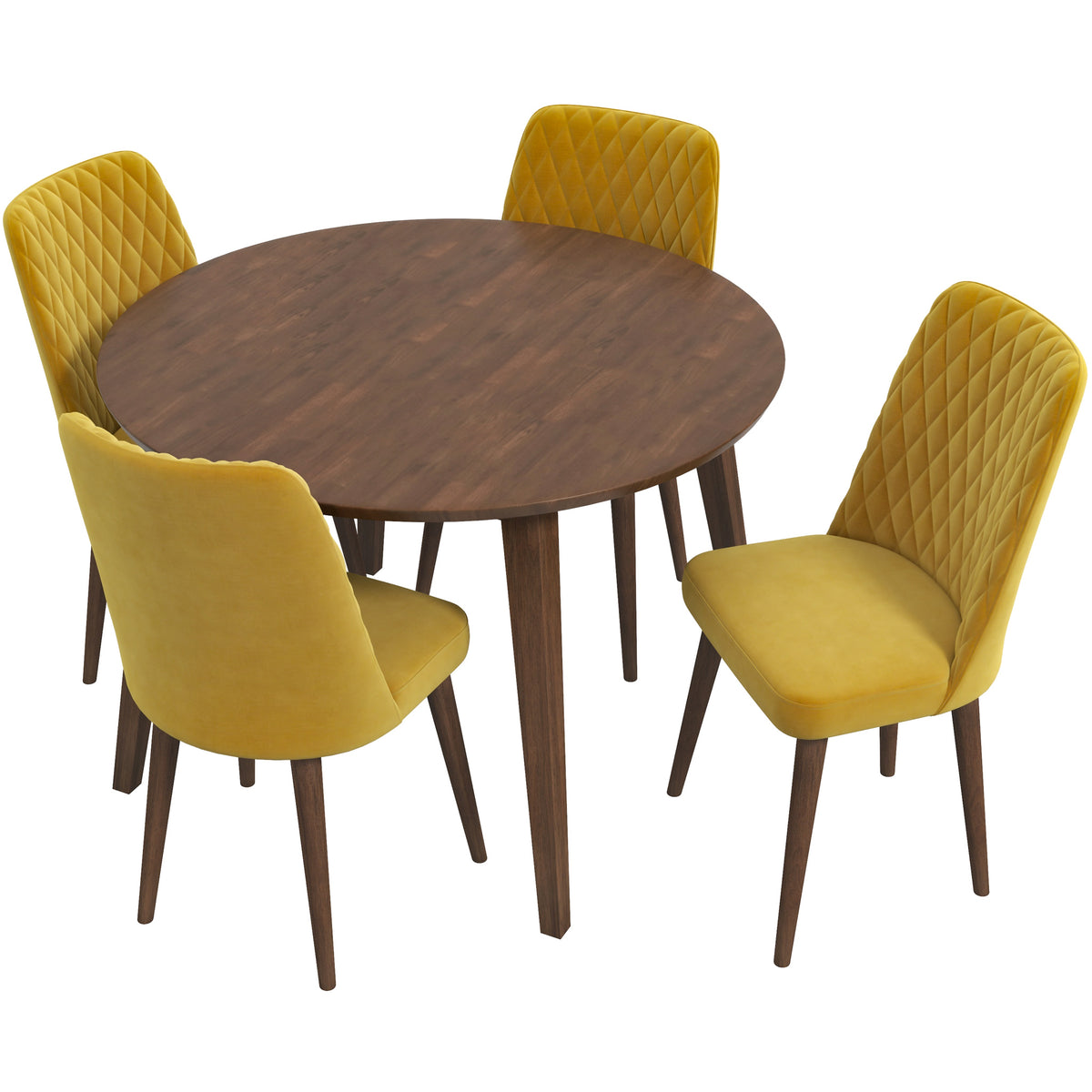 Palmer Dining set with 4 Evette Gold Dining Chairs (Walnut) | Mid in Mod | Houston TX | Best Furniture stores in Houston