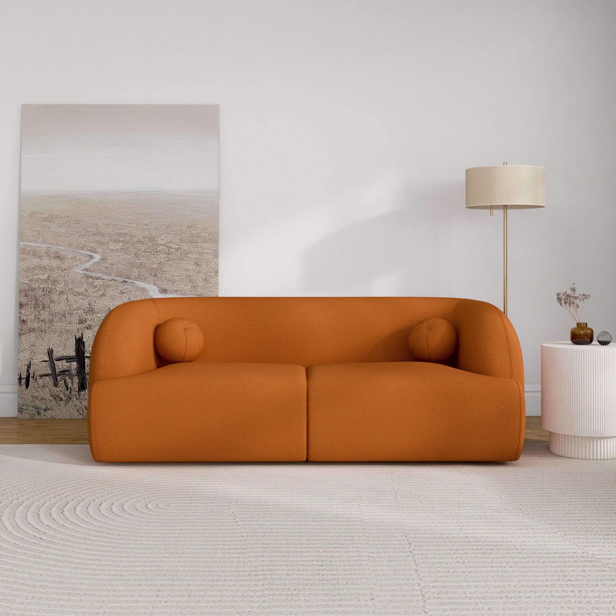 Quinn Burnt Orange Boucle Sofa - MidinMod