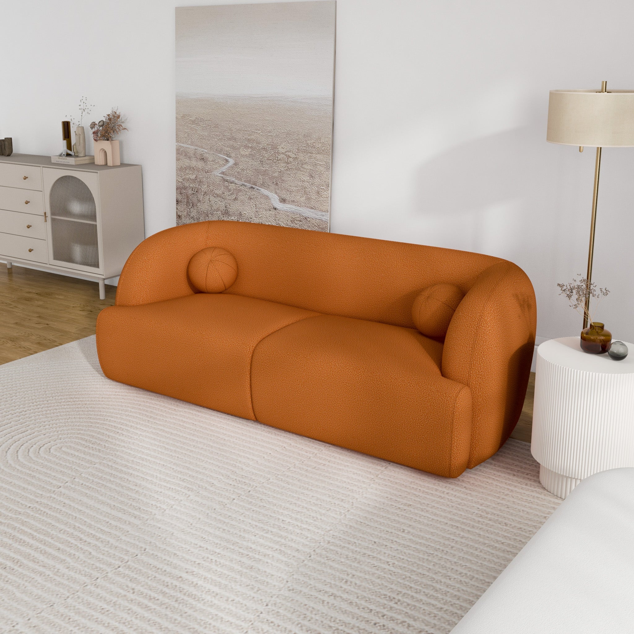 Quinn Burnt Orange Boucle Sofa - MidinMod