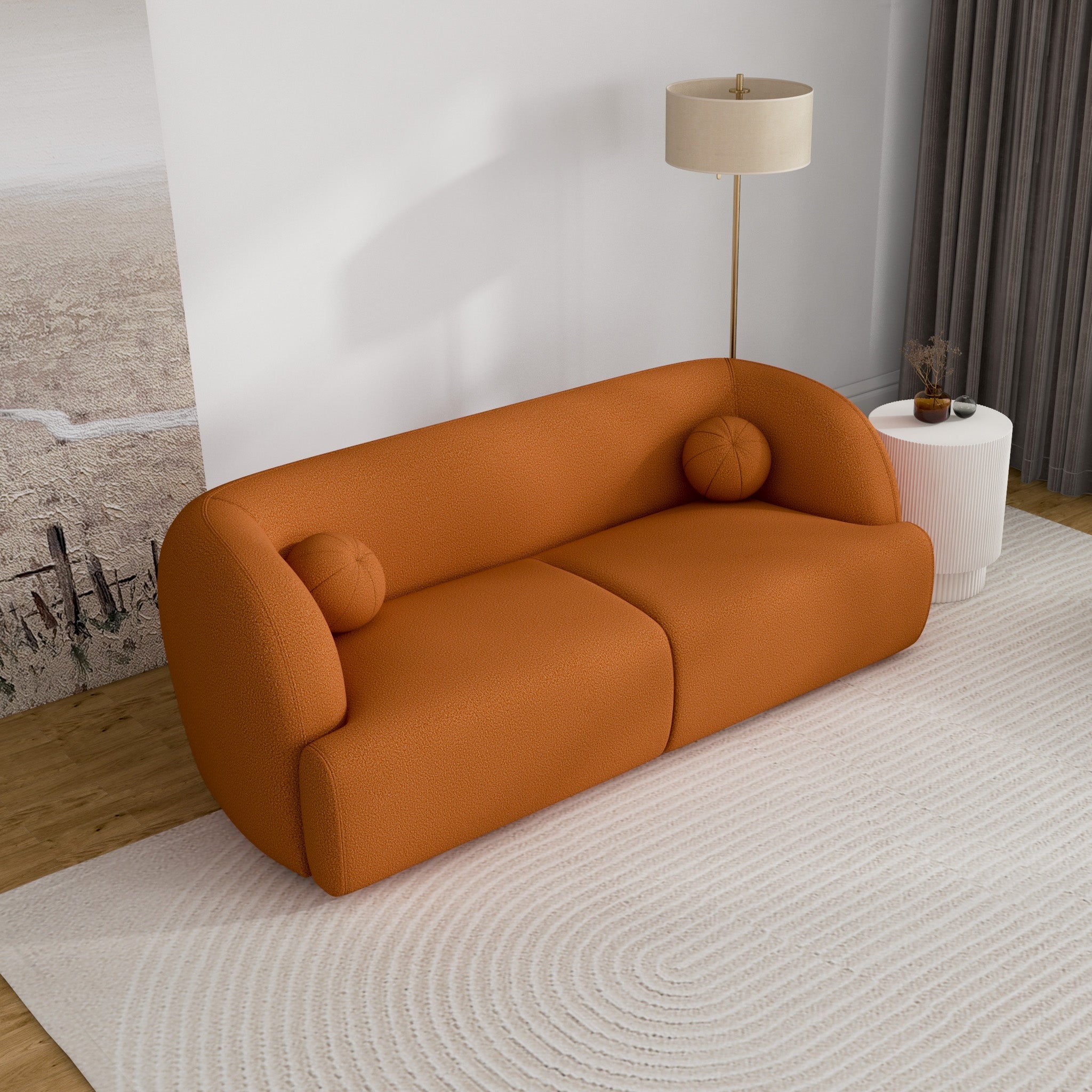 Quinn Burnt Orange Boucle Sofa - MidinMod