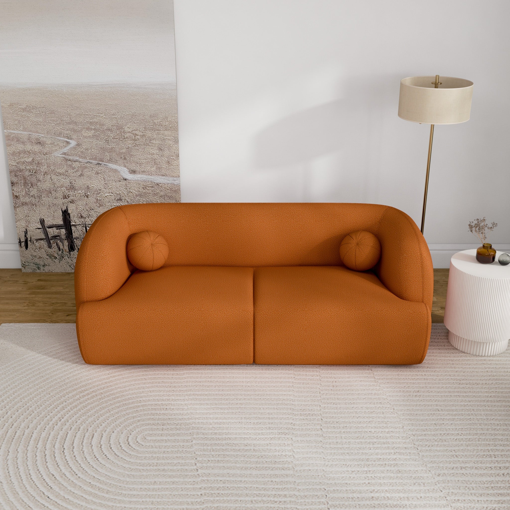 Quinn Burnt Orange Boucle Sofa - MidinMod