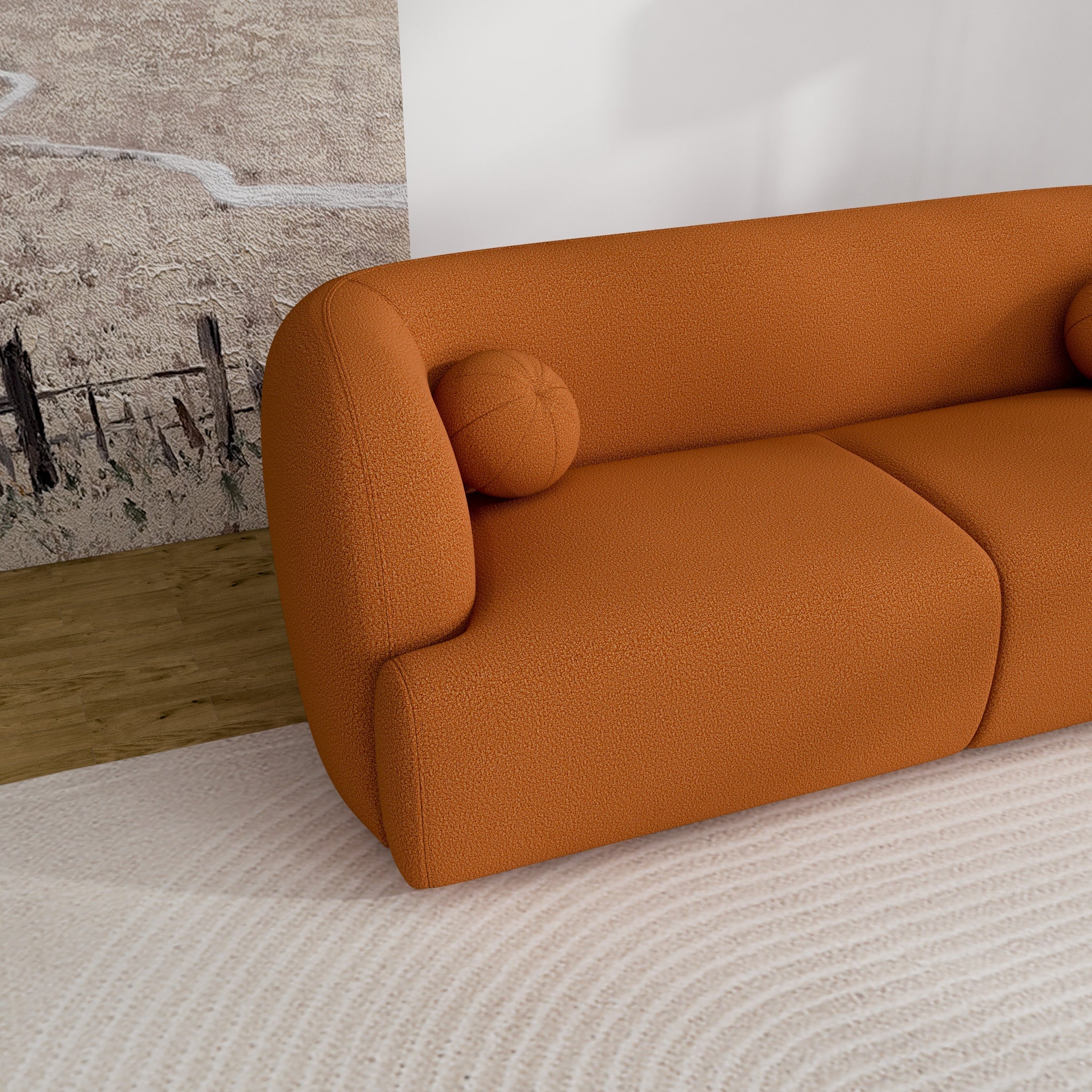 Quinn Burnt Orange Boucle Sofa - MidinMod