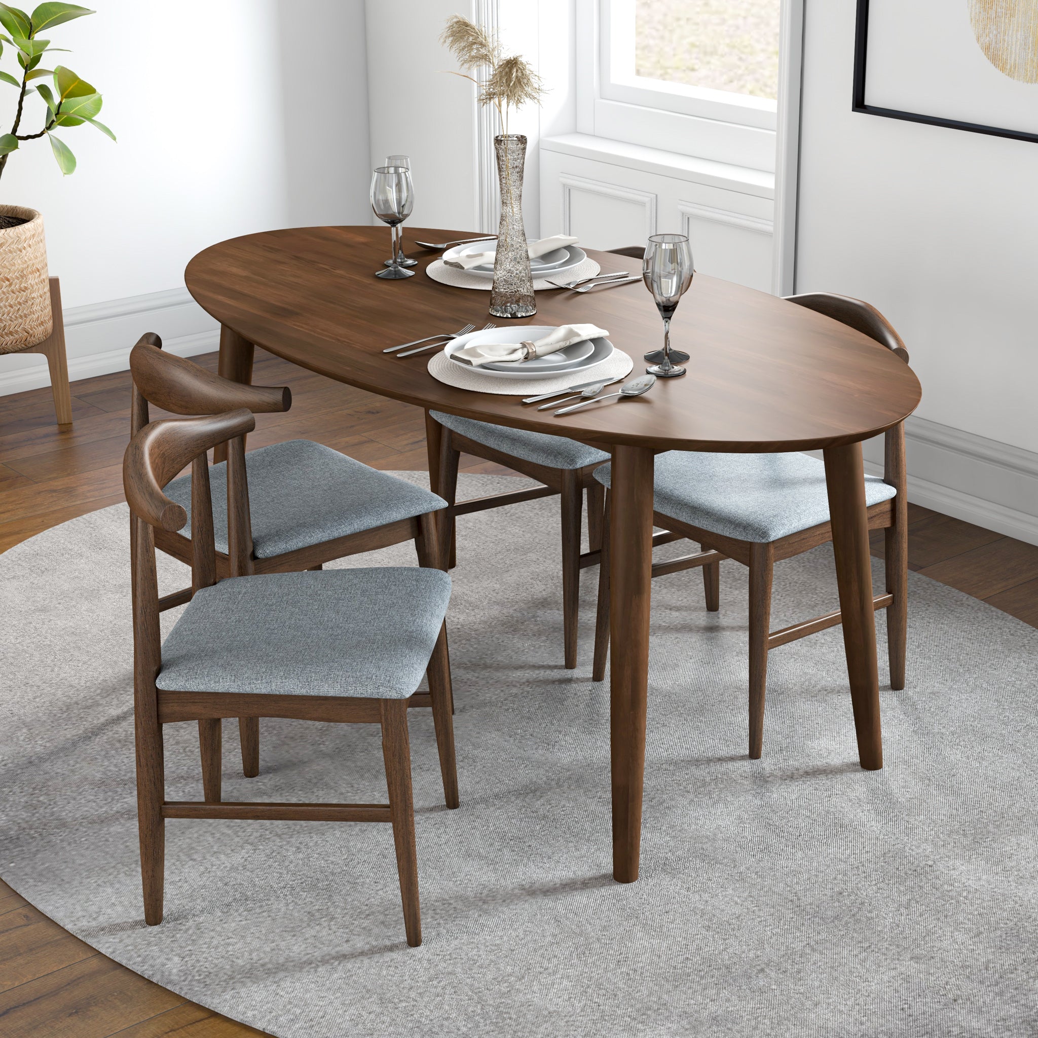 Delmon walnut 5 pc on sale oval dining set