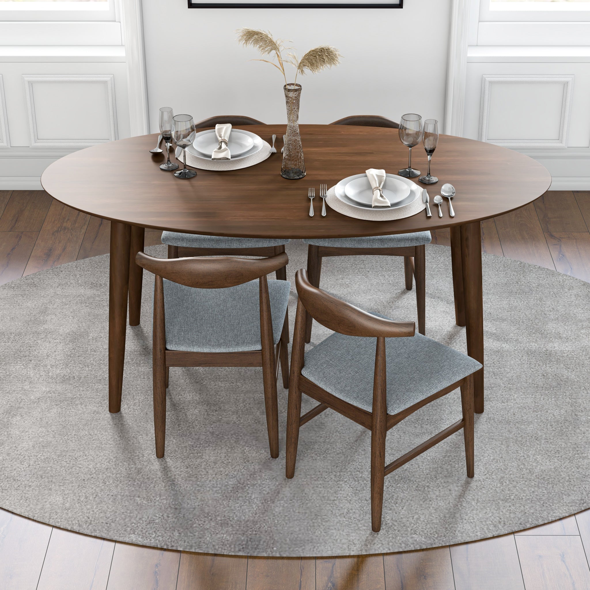 Delmon walnut 5 pc online oval dining set