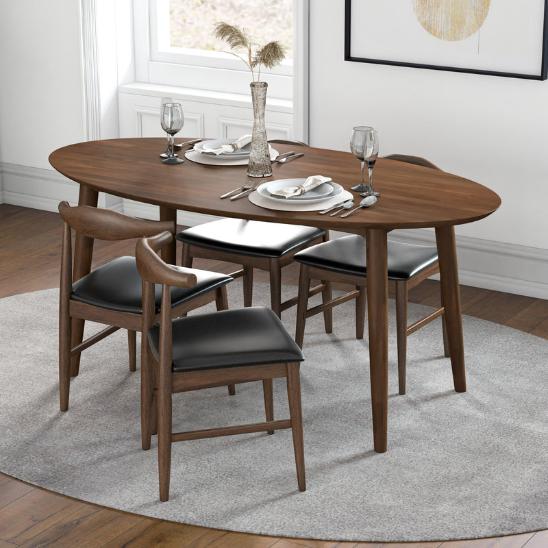 Rixos Walnut Dining Set - 4 Winston Black Leather Chairs | MidinMod | TX | Best Furniture stores in Houston