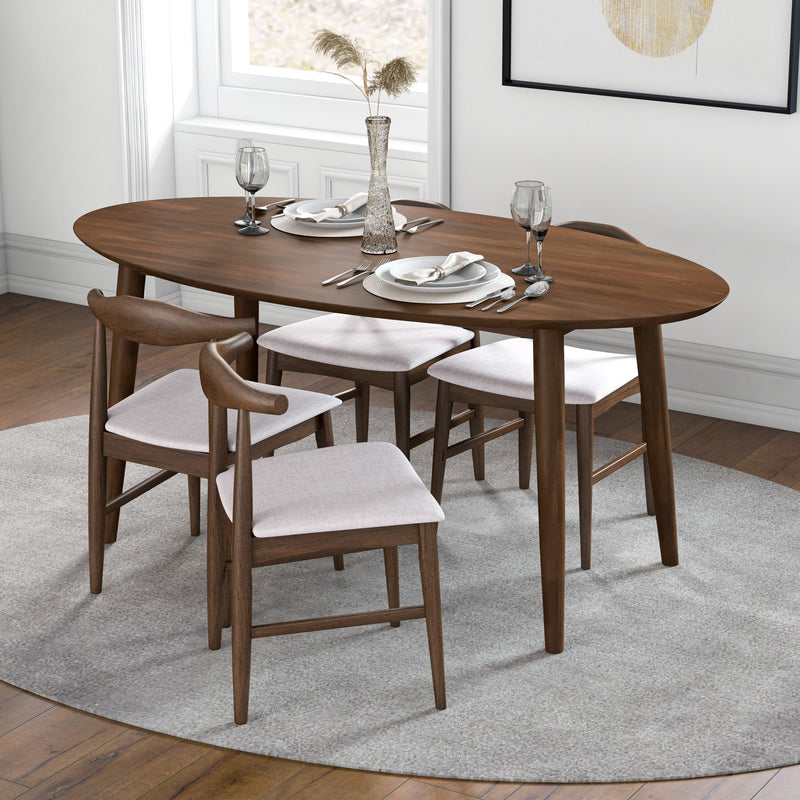 Rixos Walnut Oval Dining Set - 4 Winston Beige Chairs | MidinMod | TX | Best Furniture stores in Houston