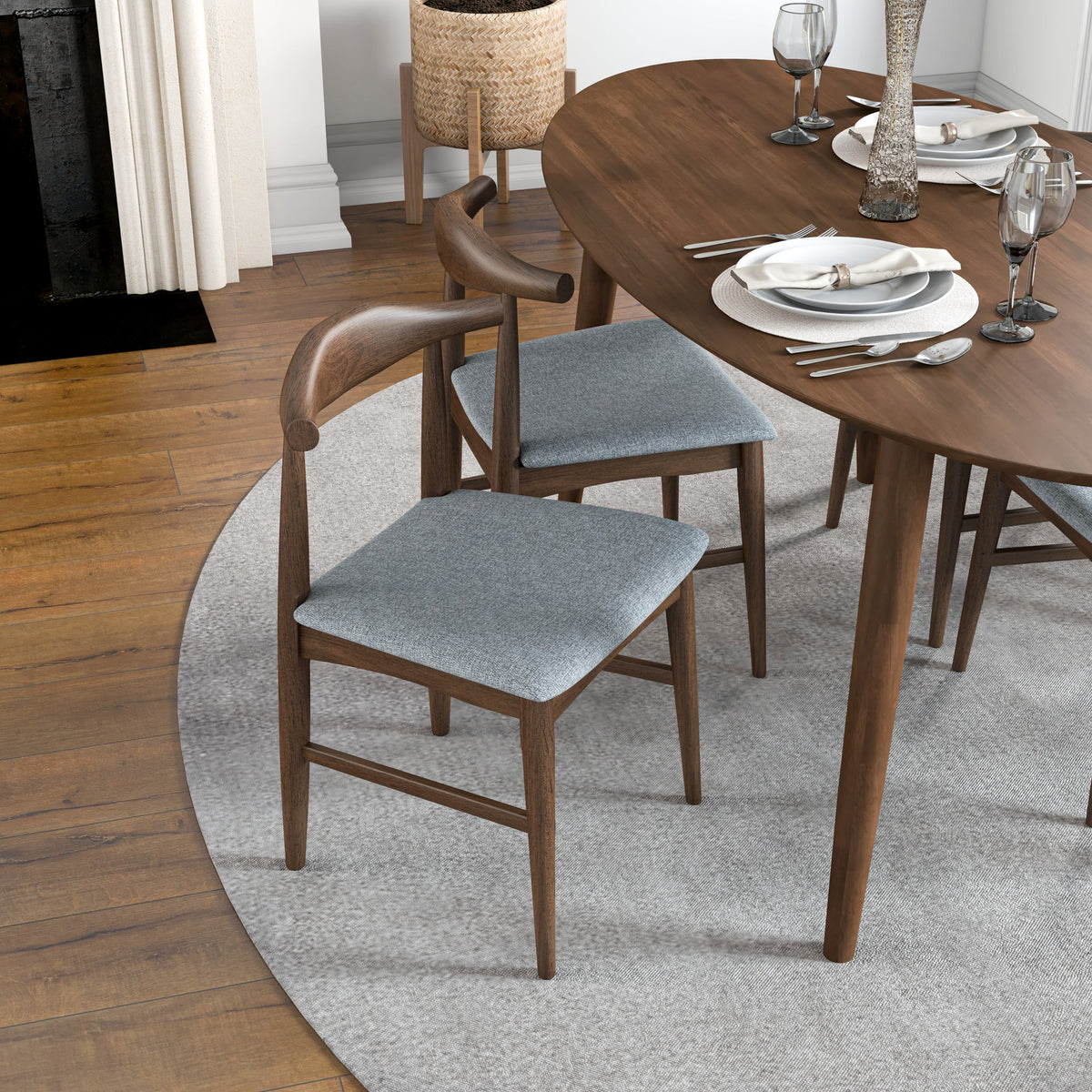 Rixos Walnut Oval Dining Set - 4 Winston Grey Chairs | MidinMod | TX | Best Furniture stores in Houston