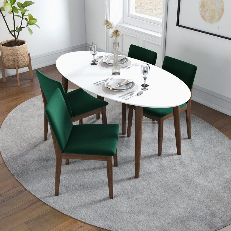 Rixos White Dining set - 4 Virginia Green Velvet Chairs | MidinMod | TX | Best Furniture stores in Houston