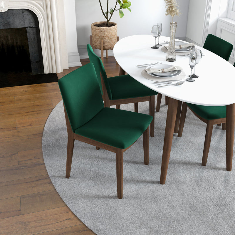 Rixos White Dining set - 4 Virginia Green Velvet Chairs | MidinMod | TX | Best Furniture stores in Houston