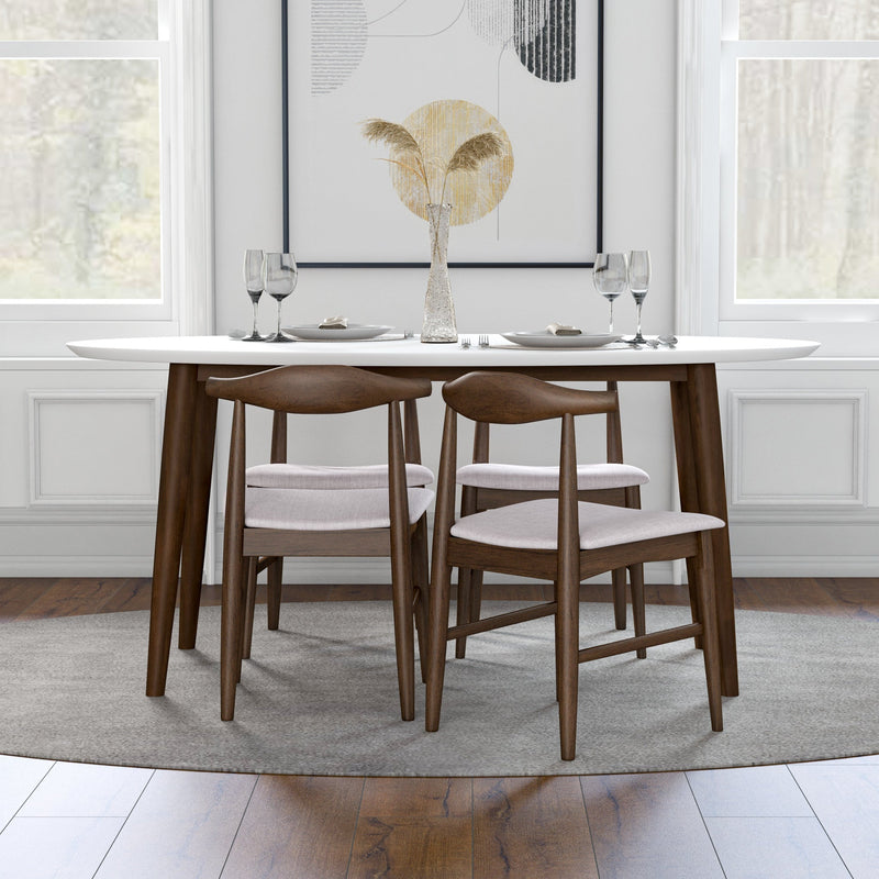 Rixos White Oval Dining Set - 4 Winston Beige Chairs | MidinMod | TX | Best Furniture stores in Houston