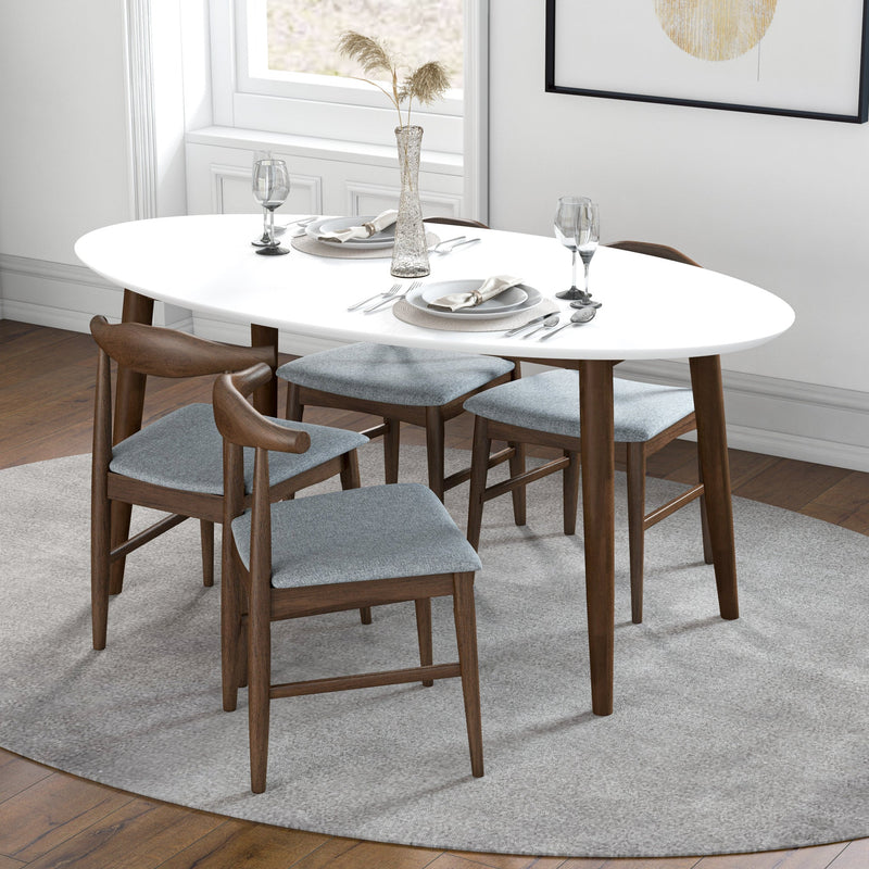 Rixos White Oval Dining Set - 4 Winston Grey Chairs | MidinMod | TX | Best Furniture stores in Houston