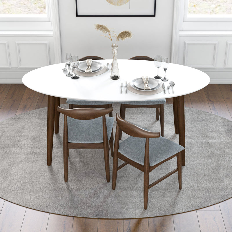 Rixos White Oval Dining Set - 4 Winston Grey Chairs | MidinMod | TX | Best Furniture stores in Houston