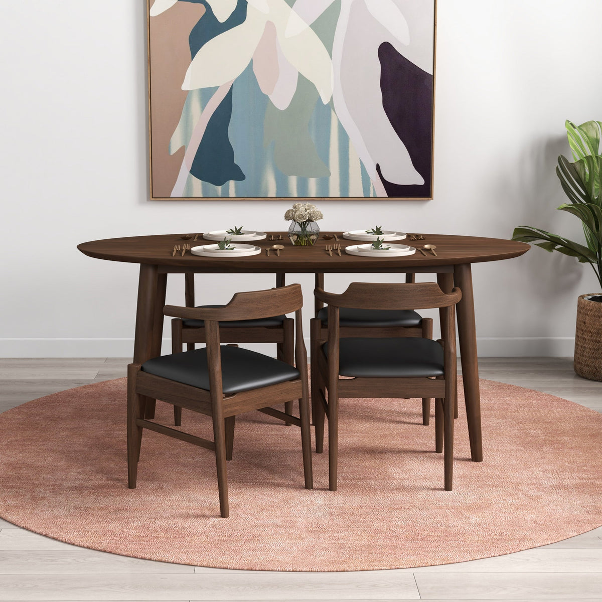 Rixos Dining set with 4 Zola Dining Chairs (Leather) | Mid in Mod | Houston TX | Best Furniture stores in Houston