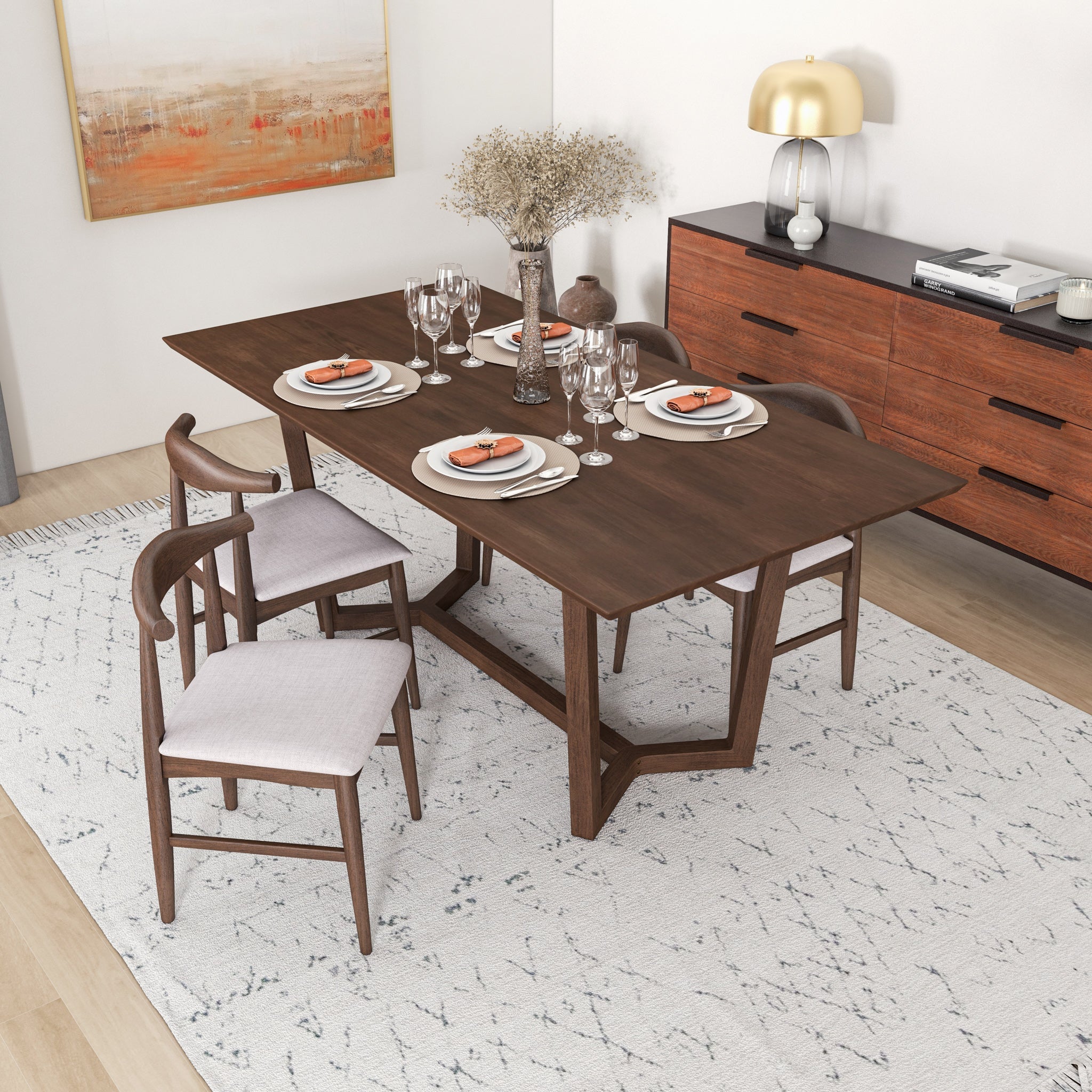 Rolda Dining Set 4 Winston Beige Fabric Chairs MidinMod TX