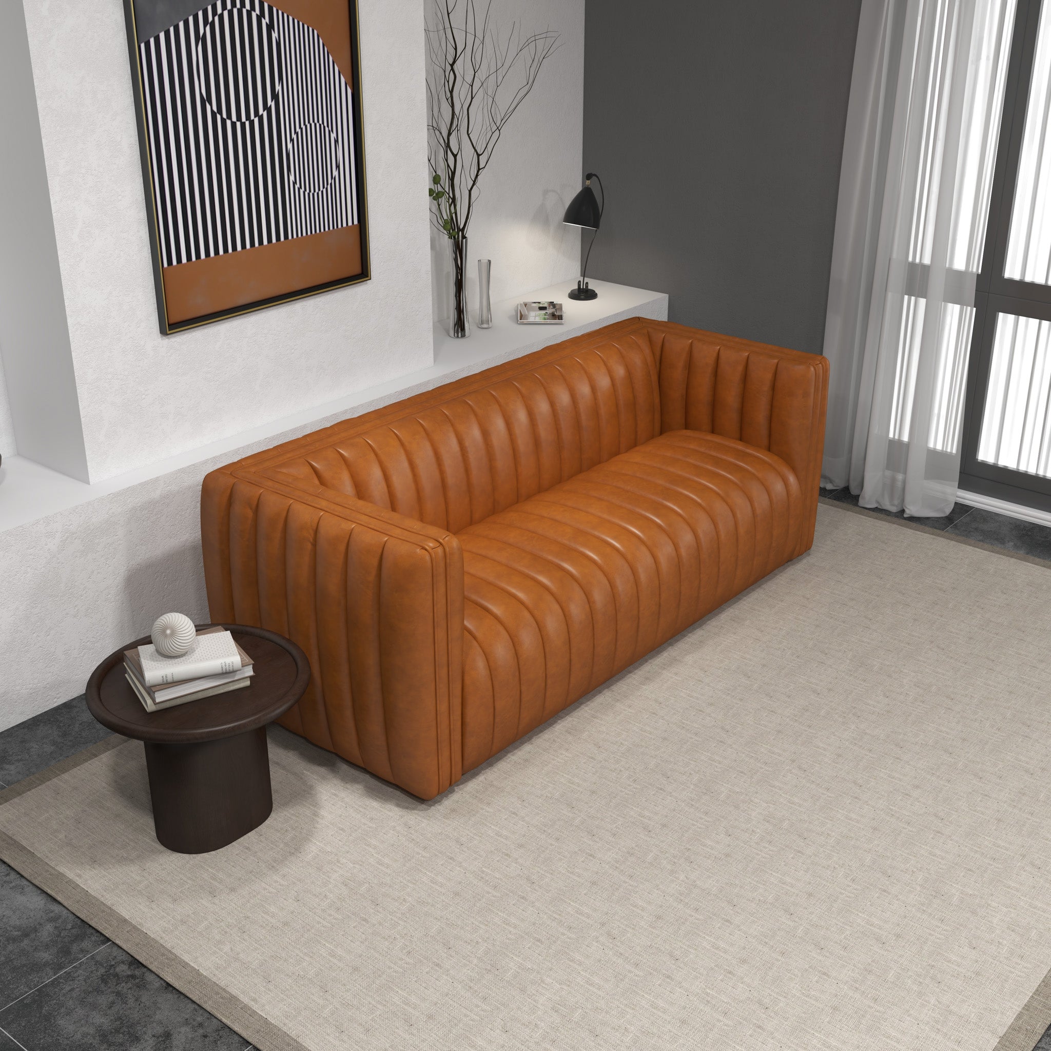 Rosslyn Cognac Leather Sofa - MidinMod