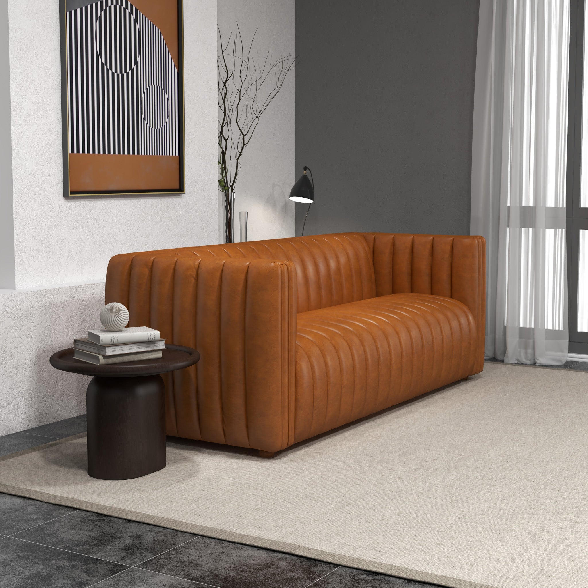 Rosslyn Cognac Leather Sofa - MidinMod