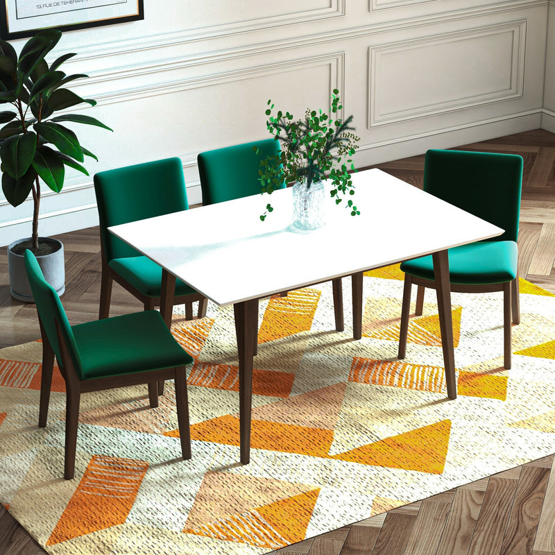 Adira Small White Top Dining Set - 4 Virginia Green Velvet Chairs | MidinMod | TX | Best Furniture stores in Houston