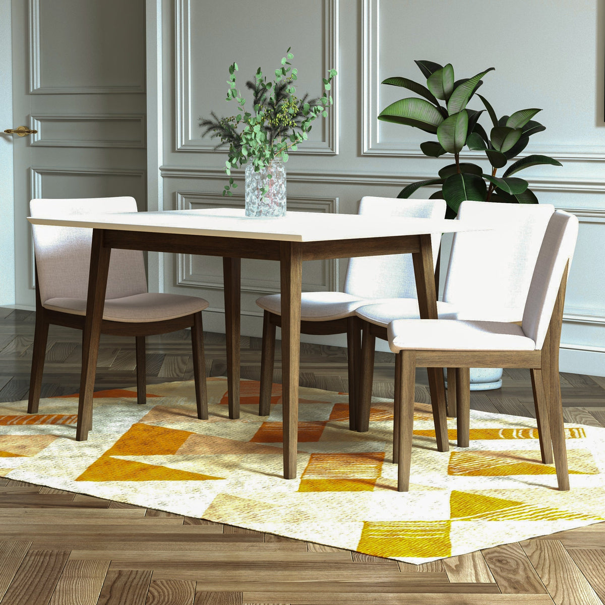 Adira Small White Top Dining Set - 4 Virginia Beige Chairs | MidinMod | TX | Best Furniture stores in Houston