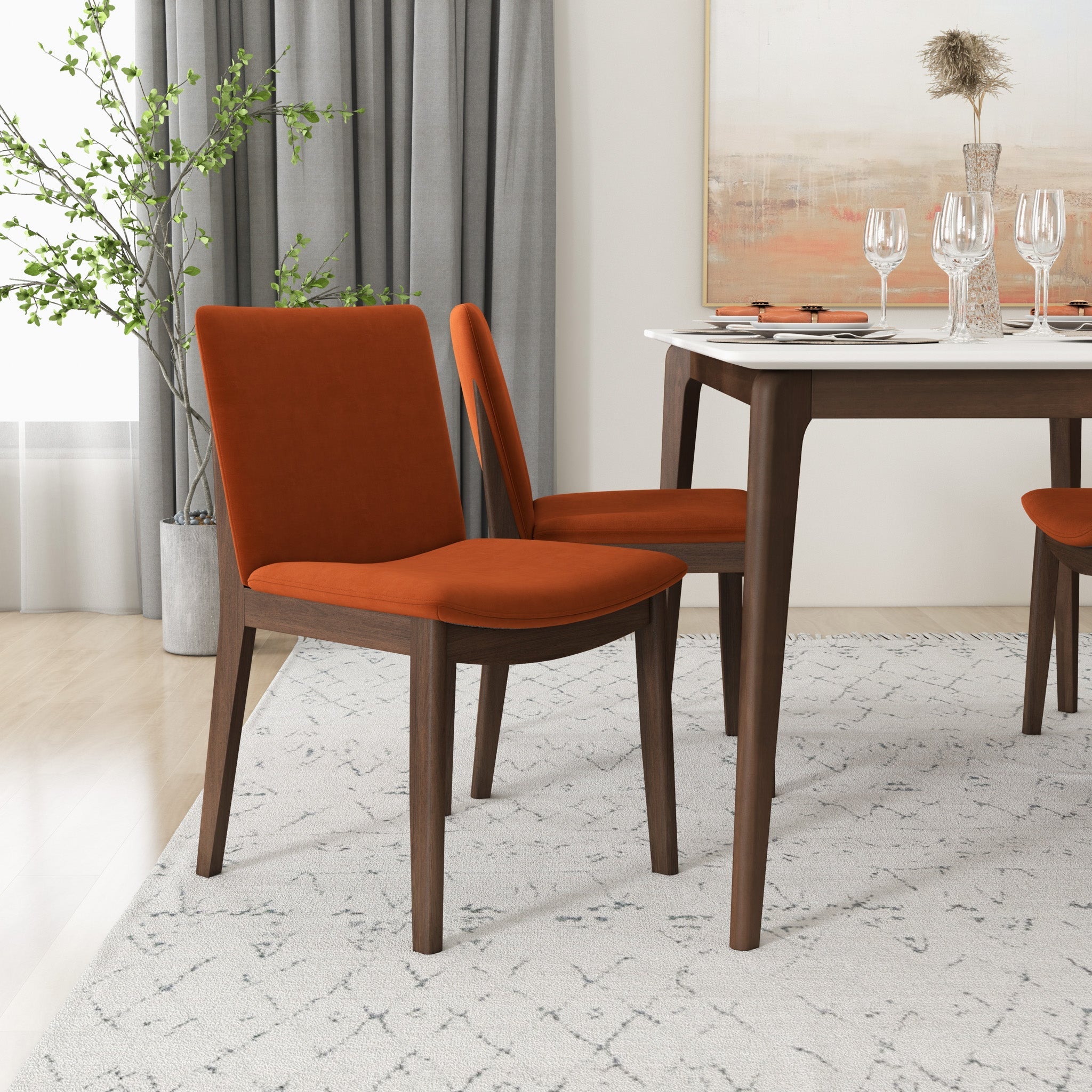 Virginia Dining Chair Burnt Orange Velvet Set of 2 - MidinMod