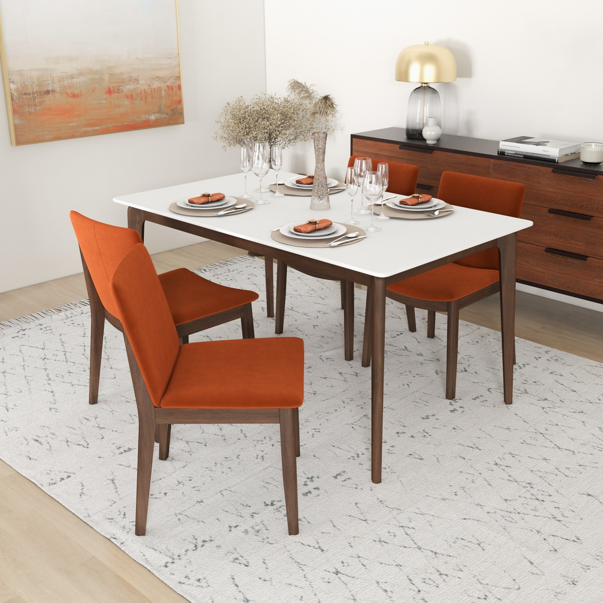 Virginia Dining Chair Burnt Orange Velvet Set of 2 - MidinMod