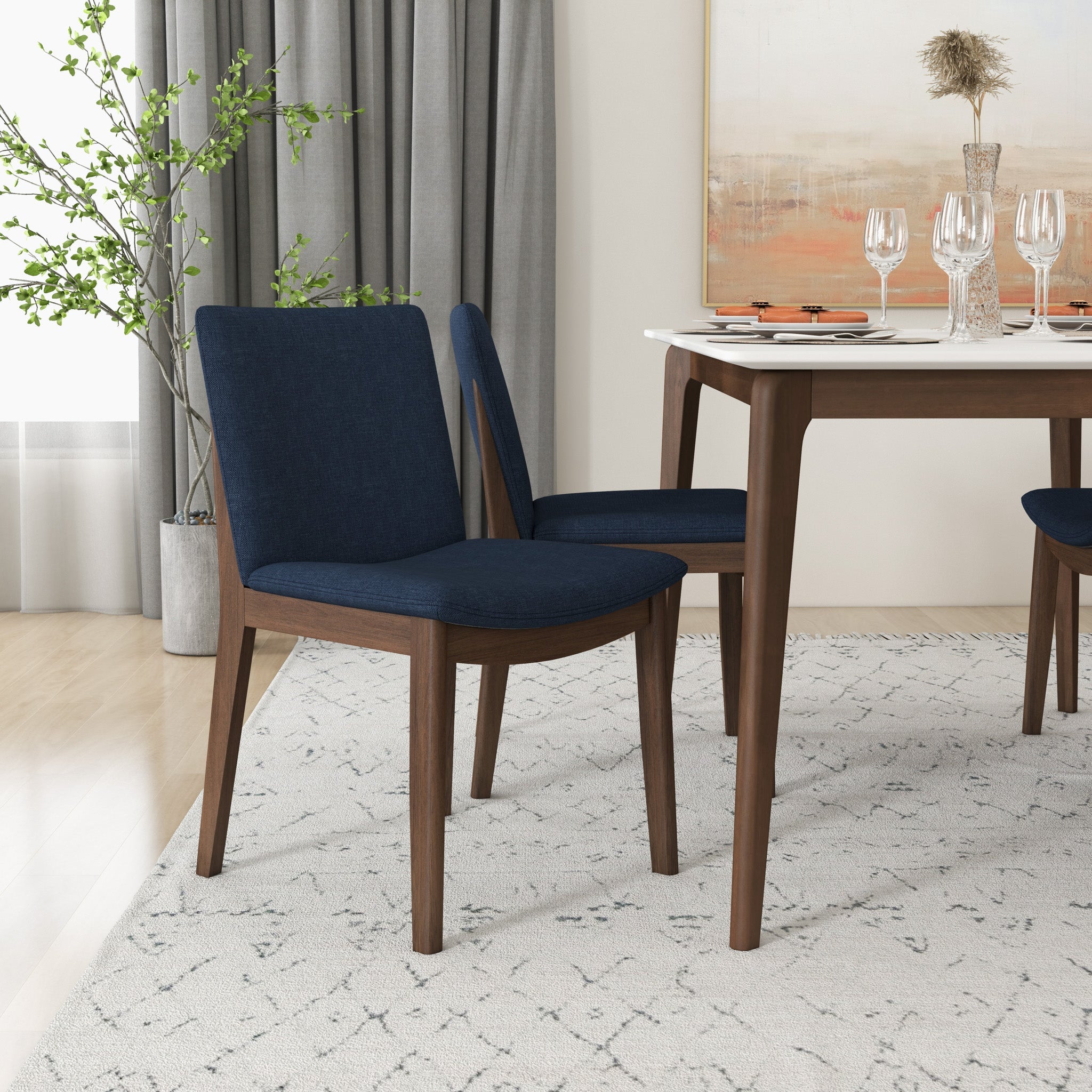 Virginia Dining Chair Navy Blue Set of 2 - MidinMod