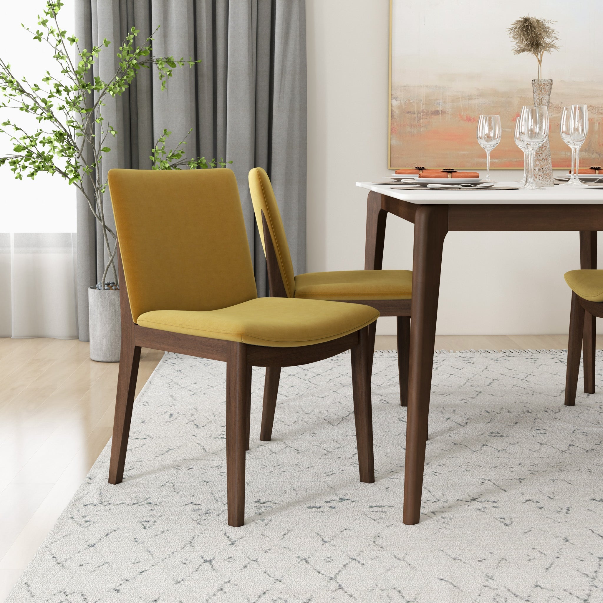 Virginia Dining Chair Dark Yellow Velvet Set of 2 - MidinMod