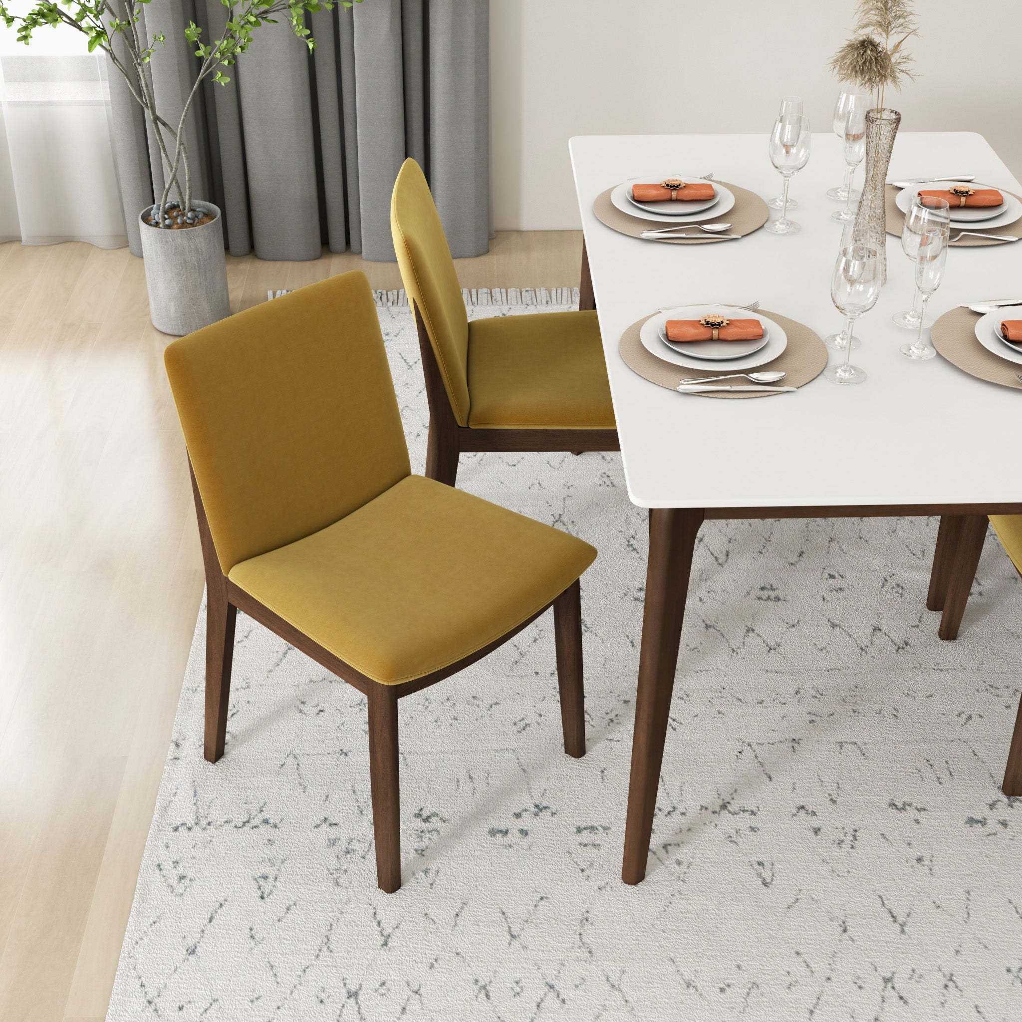 Virginia Dining Chair Dark Yellow Velvet Set of 2 - MidinMod