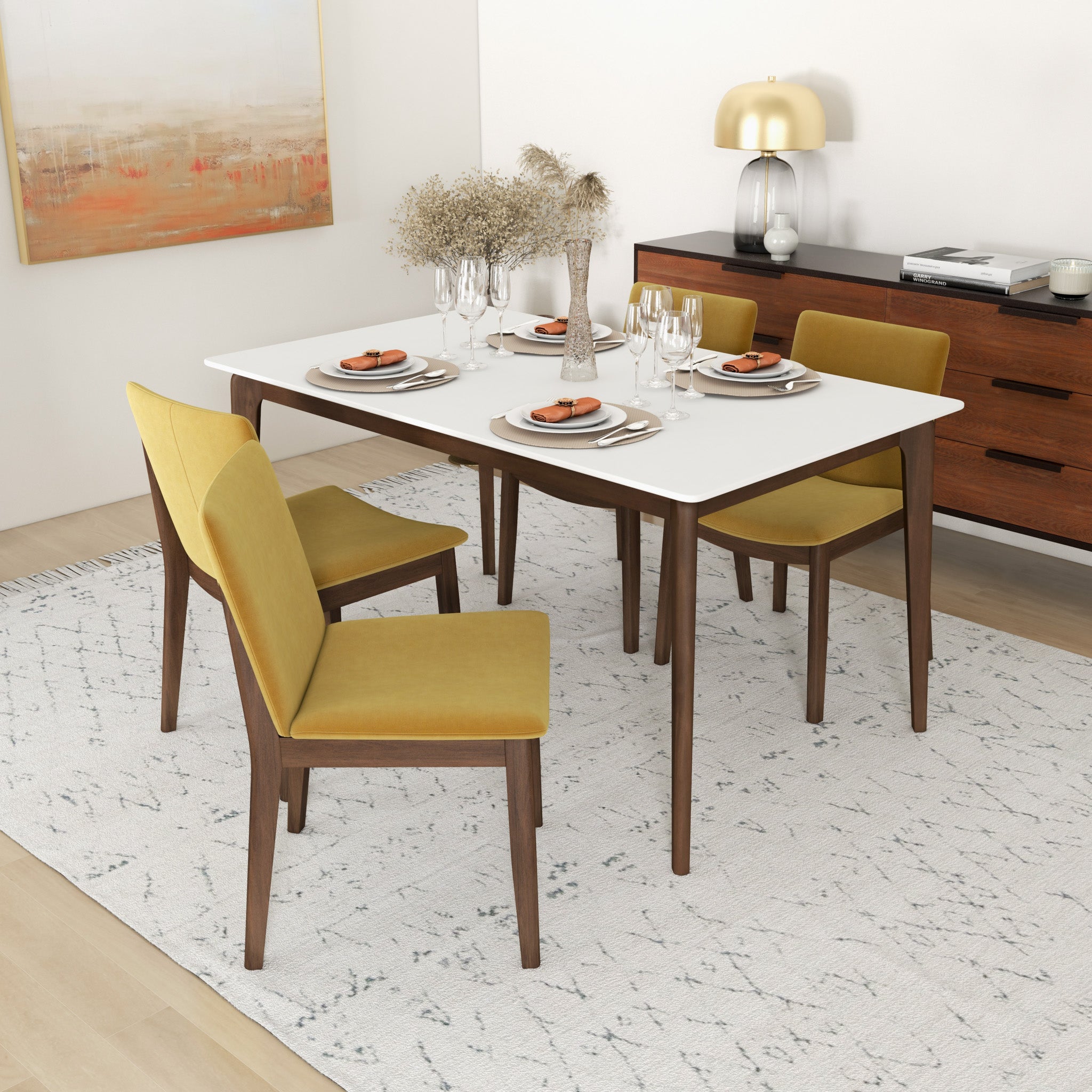 Virginia Dining Chair Dark Yellow Velvet Set of 2 - MidinMod