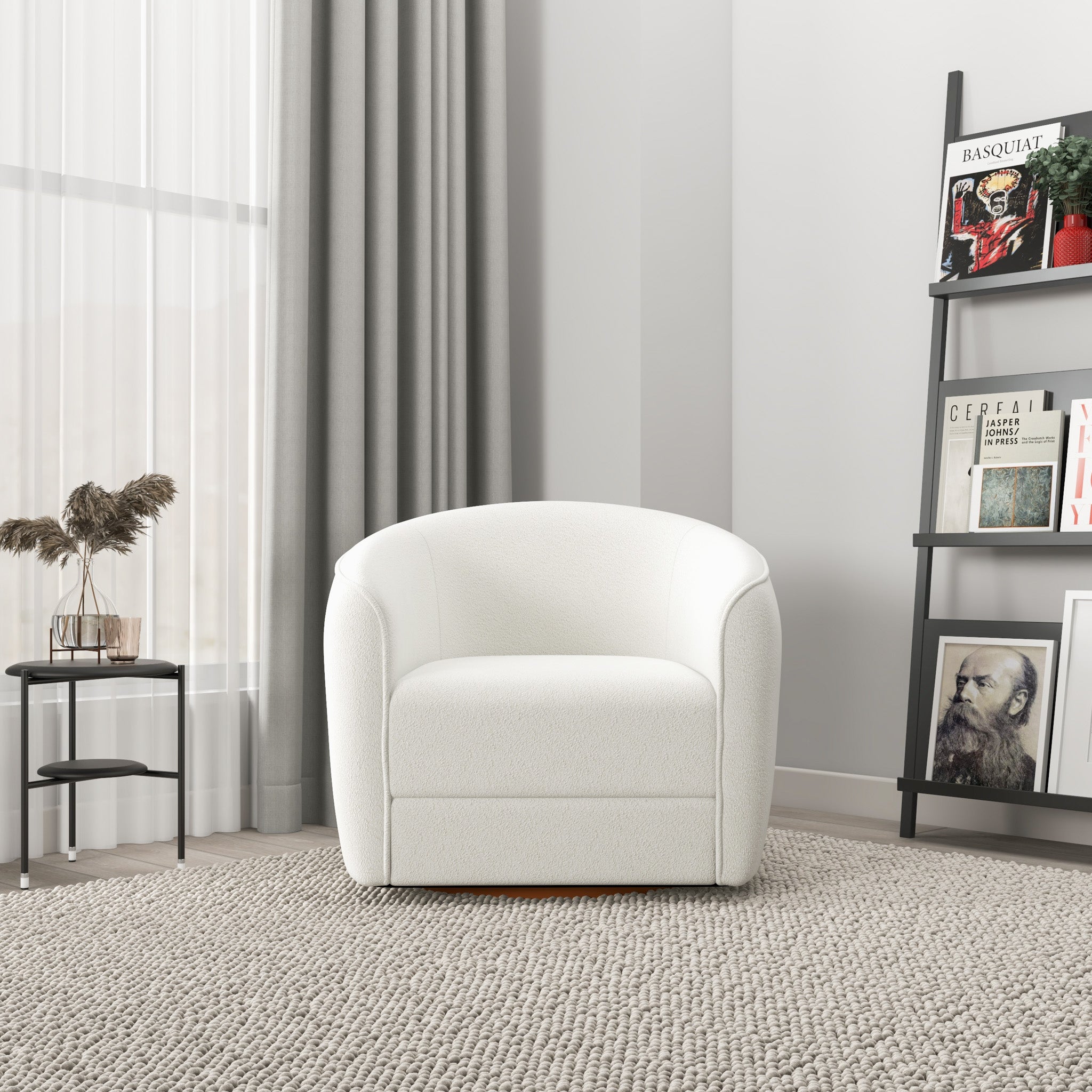 Spring Cream Boucle Swivel Chair - MidinMod