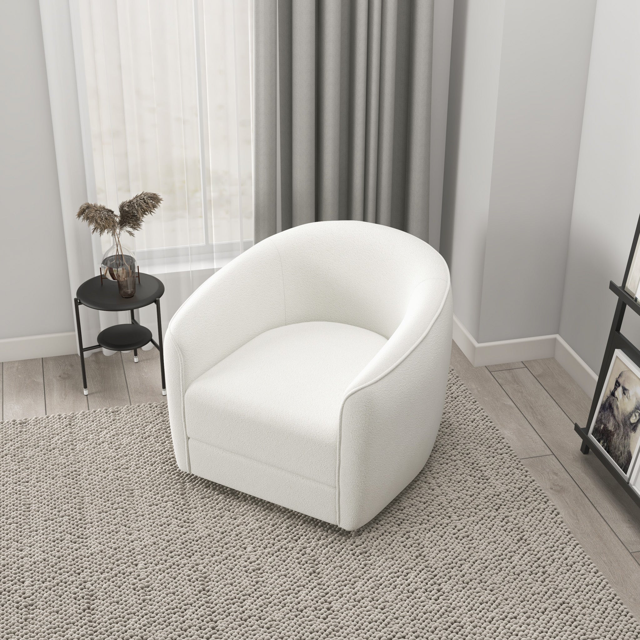 Spring Cream Boucle Swivel Chair MidinMod Houston TX