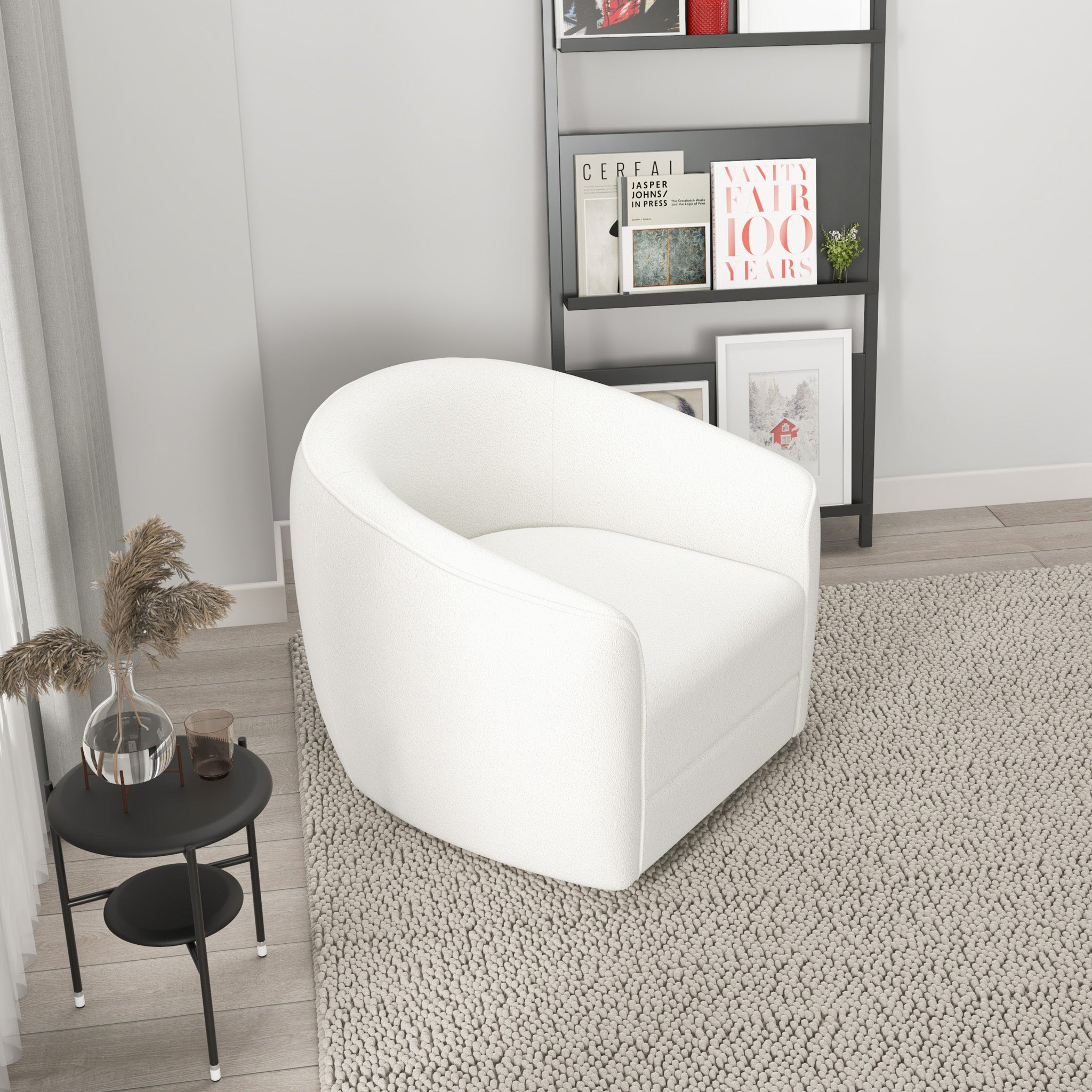 Spring Cream Boucle Swivel Chair - MidinMod