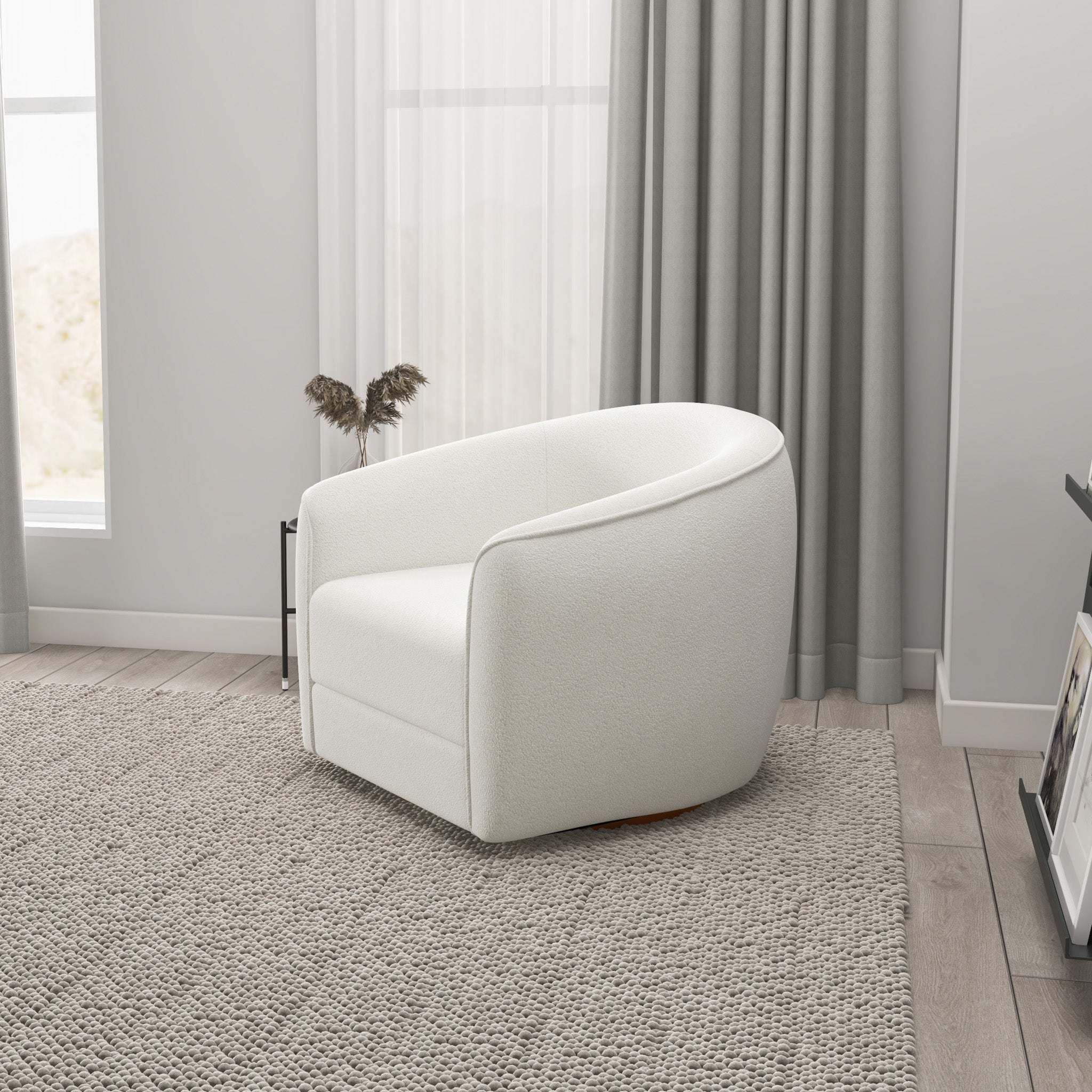 Spring Cream Boucle Swivel Chair - MidinMod