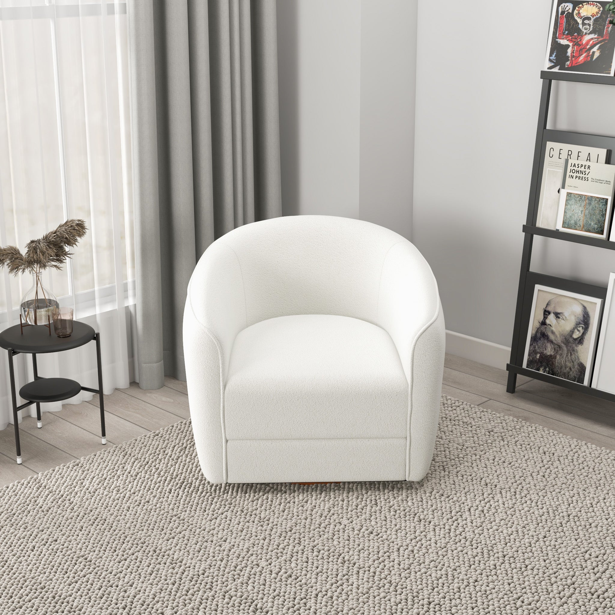 Spring Cream Boucle Swivel Chair - MidinMod