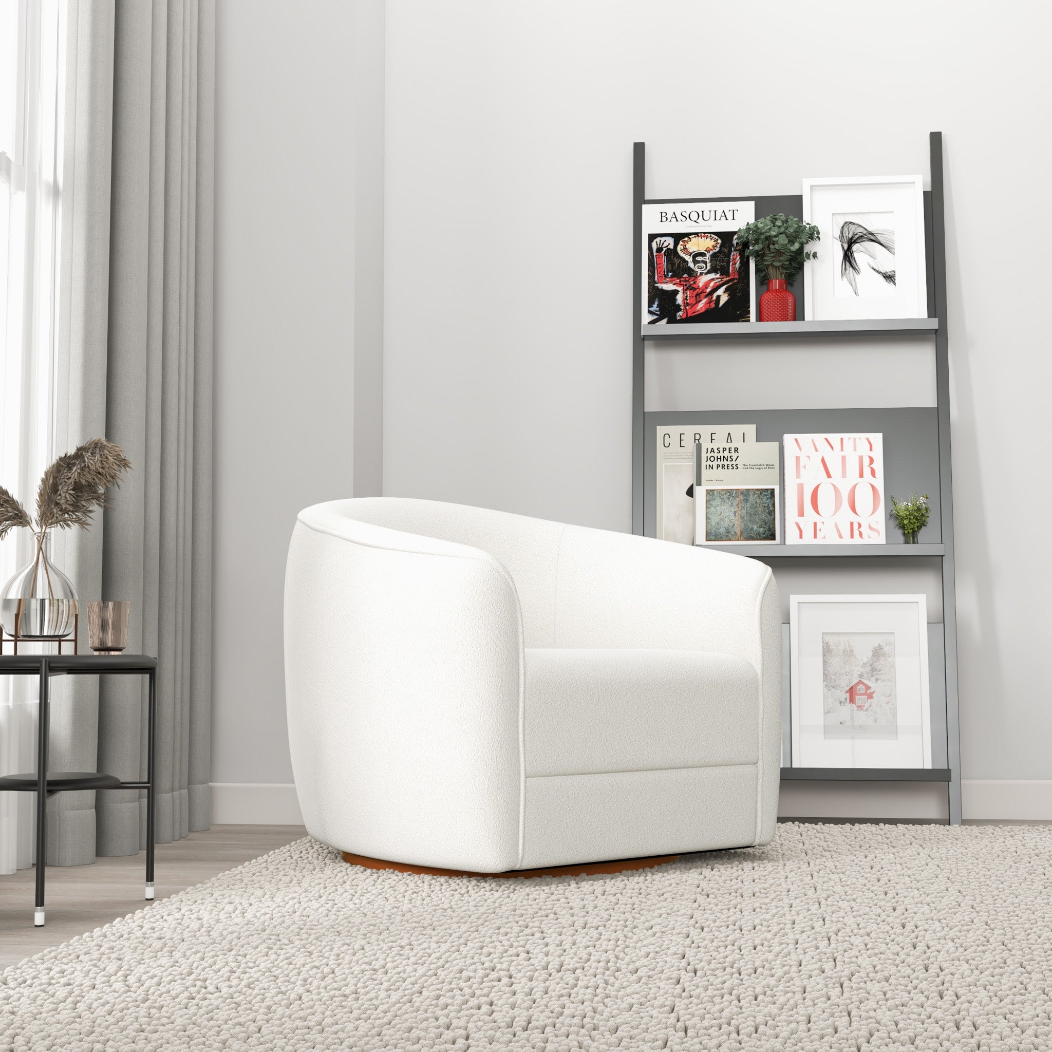 Spring Cream Boucle Swivel Chair - MidinMod