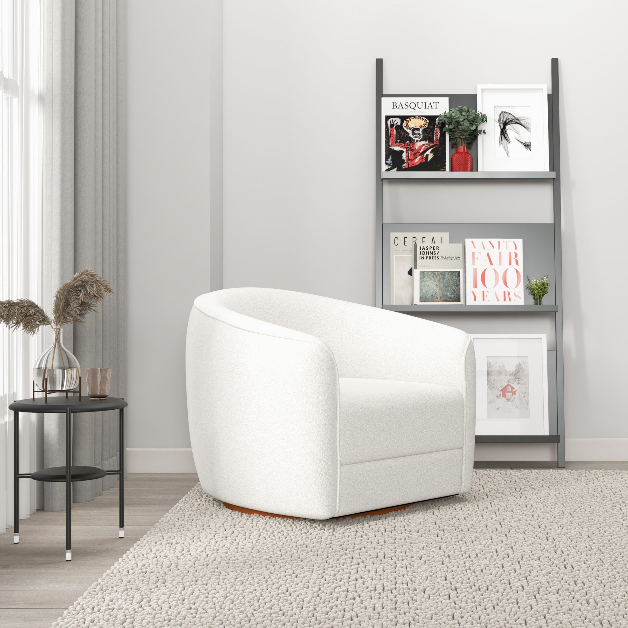 Spring Cream Boucle Swivel Chair - MidinMod