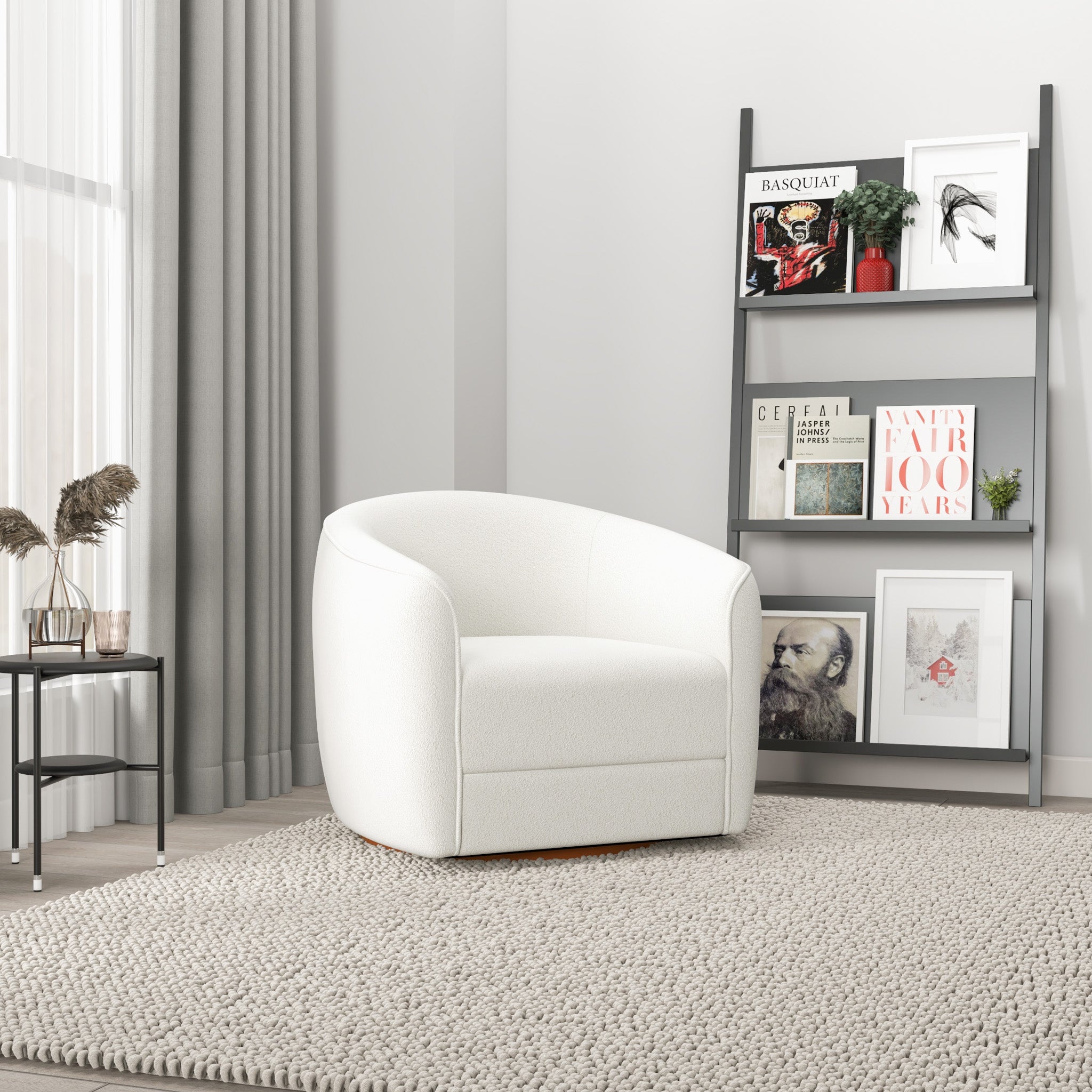 Spring Cream Boucle Swivel Chair - MidinMod