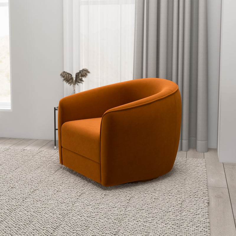 Spring Burnt Orange Velvet Swivel Chair  | MidinMod | Houston TX | Best Furniture stores in Houston