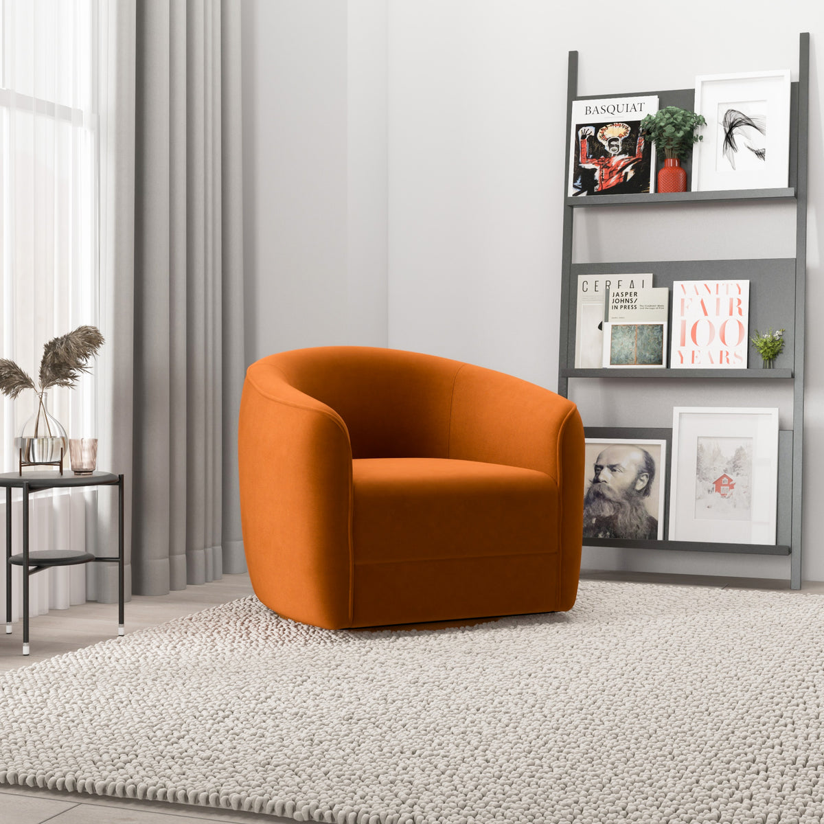 Spring Burnt Orange Velvet Swivel Chair  | MidinMod | Houston TX | Best Furniture stores in Houston