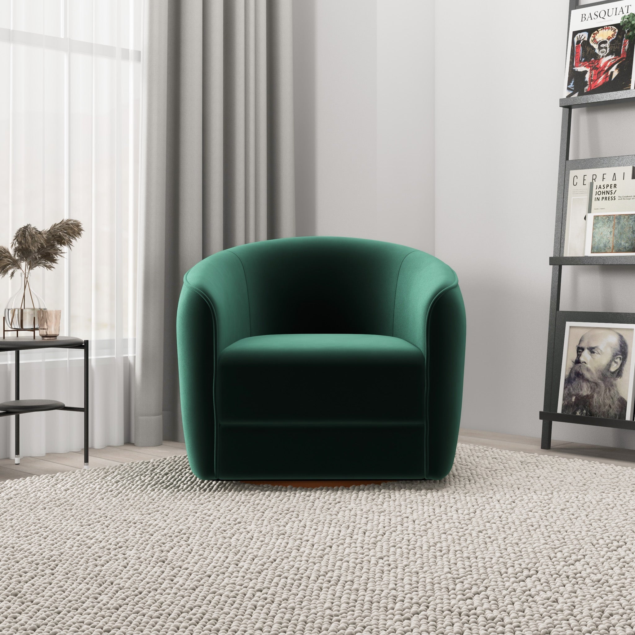 Spring Dark Green Velvet Swivel Chair - MidinMod