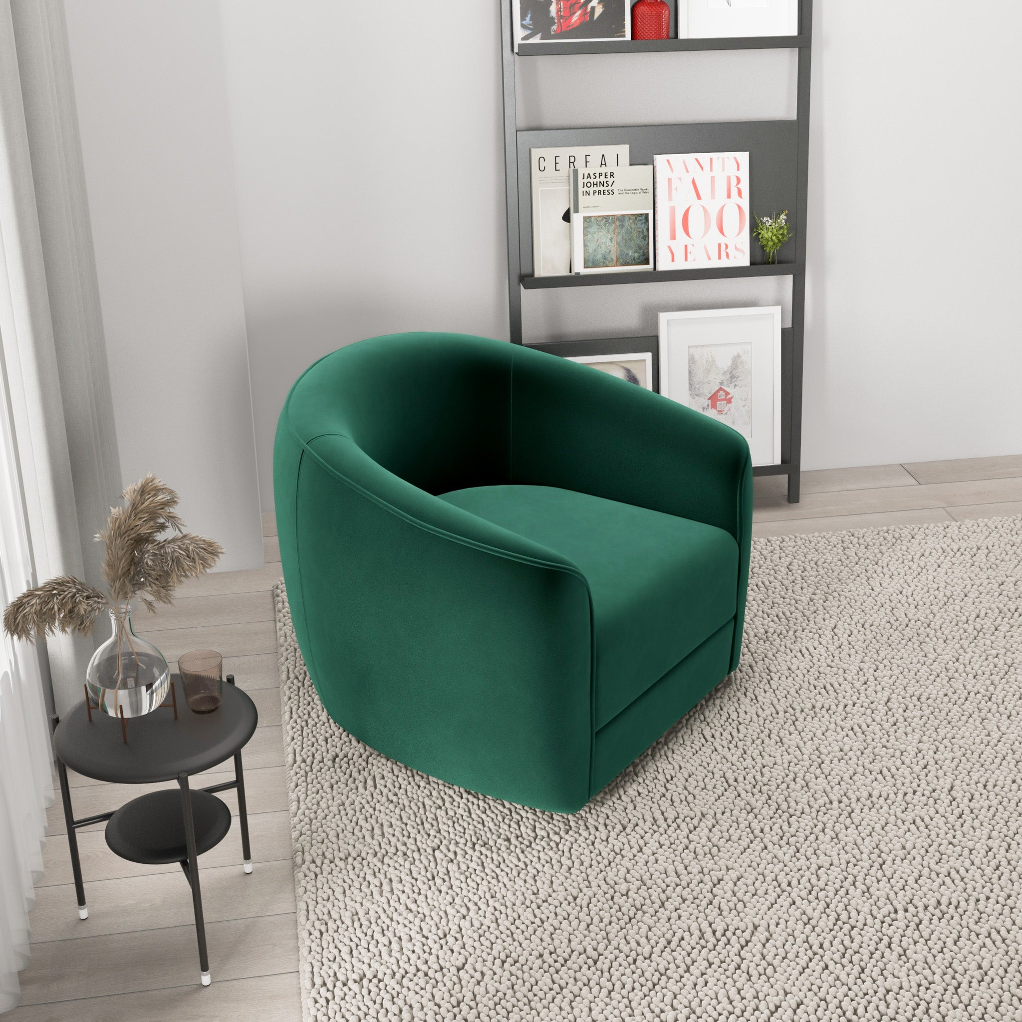 Spring Dark Green Velvet Swivel Chair - MidinMod